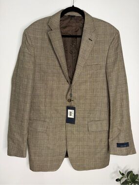 NWT DAVID CHU Men's Tan Glen Plaid Blazer